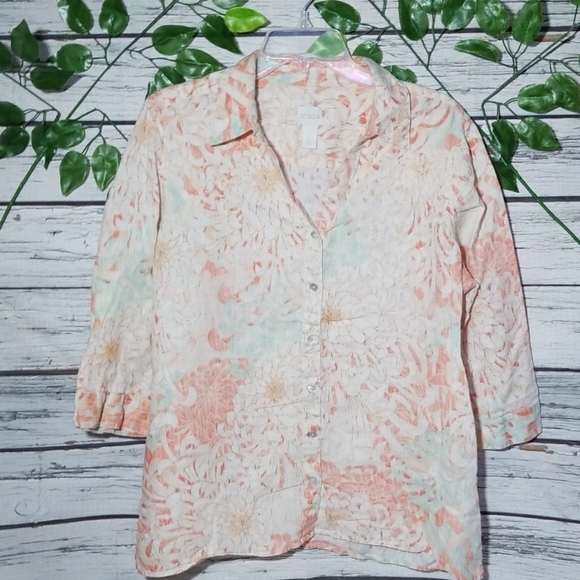 Chico's button down patterned short sleeve blouse - Picture 1 of 8